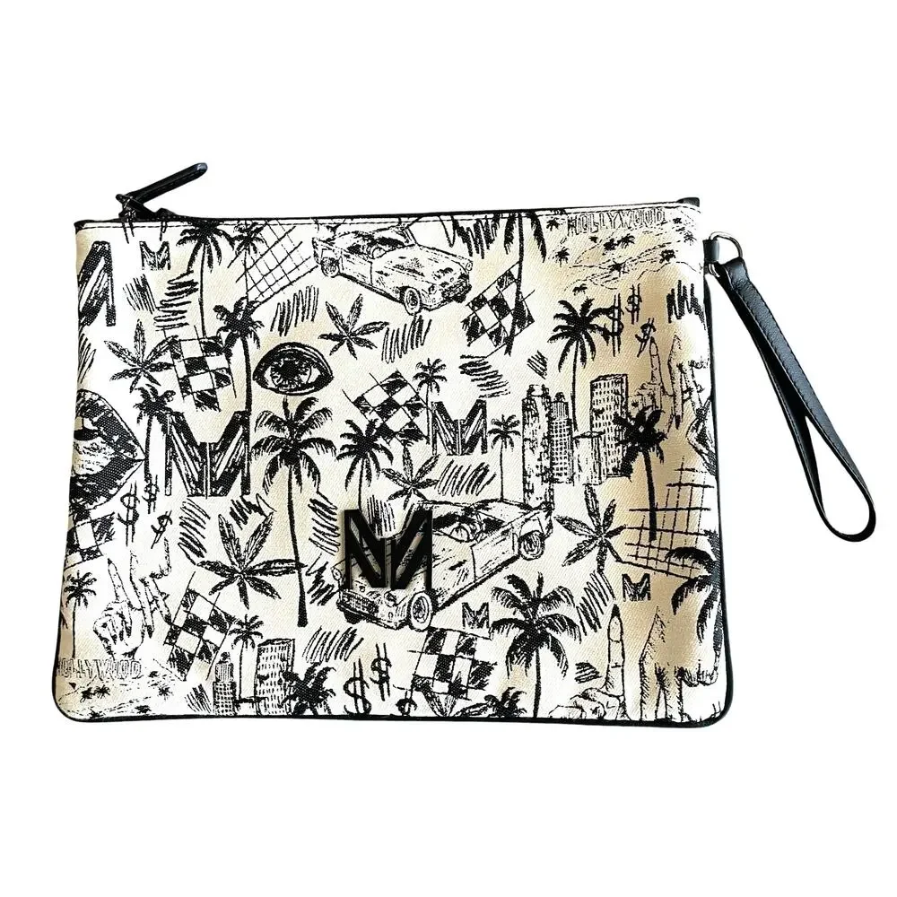 MARCELL VON BERLIN Los Angeles At Night Black Cream Wristlet Clutch Bag Italy
